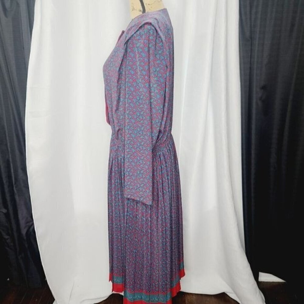Vintage 90s Colorful Paisley Pleated Skirt Shirt Waist dress - Picture 4 of 16